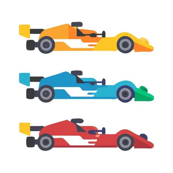 Formula 1 yarış arabalarının çeşitli canlı renkleri ve gösterişli tasarımları..