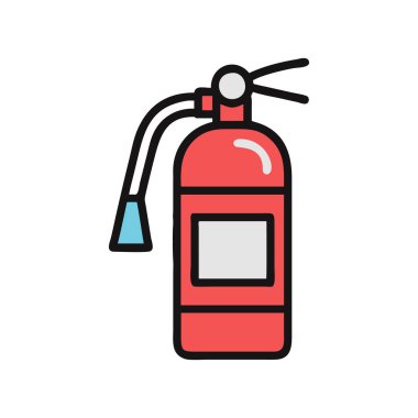 Kırmızı silindirli ve başlıklı bir yangın söndürücünün çizimi..