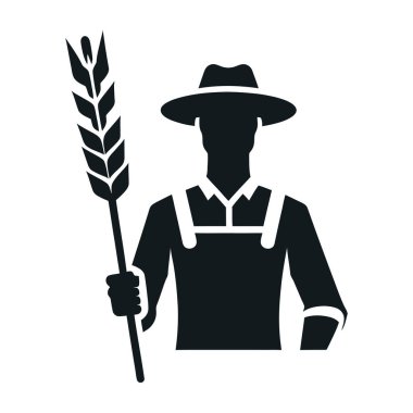 Çiftçi Silueti Simgesi Tarım Temaları için Beyaz Arkaplan