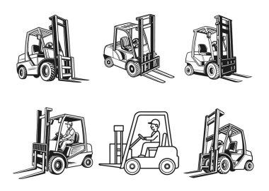 Siyah forklift kamyon hattı sanat biçimi vektörü uydu.