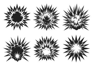 Beyaz arkaplanda izole edilmiş patlama silüeti vektör çizimi.