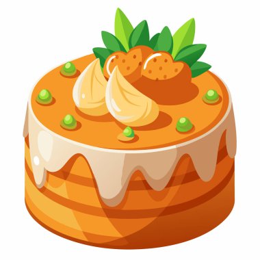 Beyaz arkaplanda izole edilmiş havuçlu kek vektör çizimi.