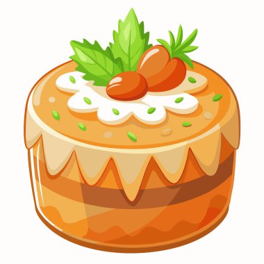 Beyaz arkaplanda izole edilmiş havuçlu kek vektör çizimi.