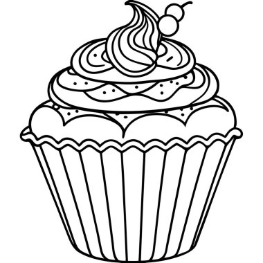 Beyaz arkaplanda izole edilmiş Cupcake çizgisi sanat tarzı vektör çizelgesi.