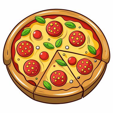 Beyaz arkaplanda izole edilmiş pizza vektör illüstrasyonu.