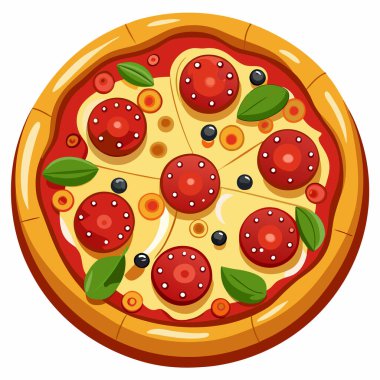 Beyaz arkaplanda izole edilmiş pizza vektör illüstrasyonu.