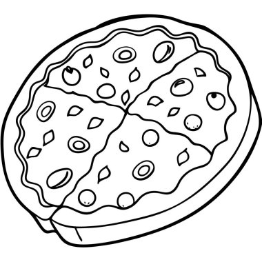 Beyaz arkaplanda izole edilmiş pizza çizgisi sanat tarzı vektör çizimi.