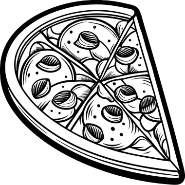 Beyaz arkaplanda izole edilmiş pizza silueti vektör çizimi.