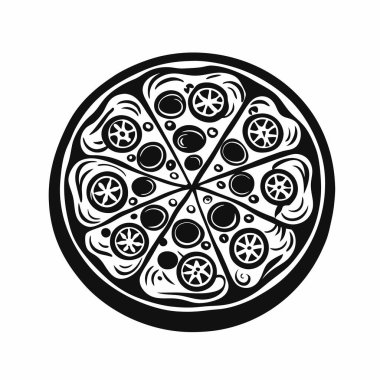 Beyaz arkaplanda izole edilmiş pizza silueti vektör çizimi.