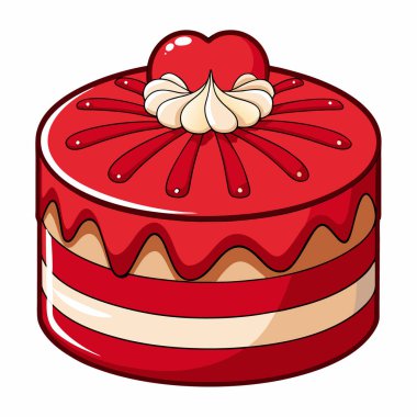 Beyaz arkaplanda izole edilmiş kırmızı kadife kek vektörü çizimi.