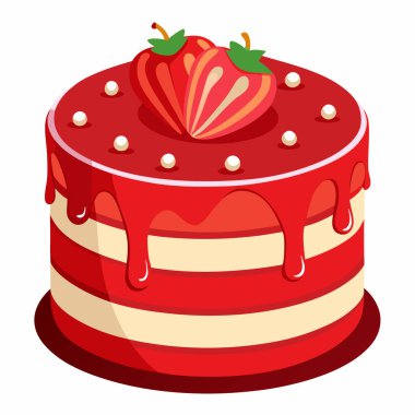 Beyaz arkaplanda izole edilmiş kırmızı kadife kek vektörü çizimi.