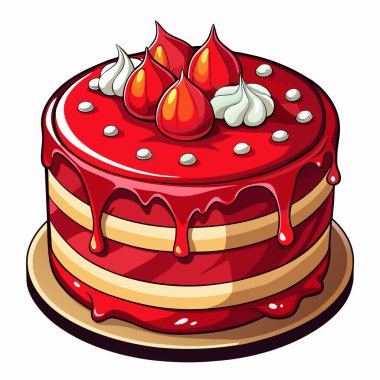 Beyaz arkaplanda izole edilmiş kırmızı kadife kek vektörü çizimi.