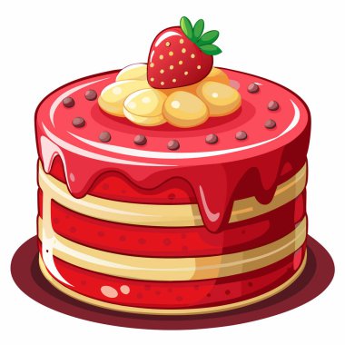 Beyaz arkaplanda izole edilmiş kırmızı kadife kek vektörü çizimi.