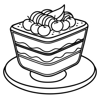 Tiramisu çizgisi sanat tarzı vektör çizimi beyaz arkaplanda izole edildi.