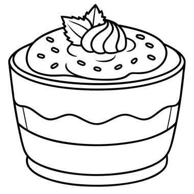 Tiramisu çizgisi sanat tarzı vektör çizimi beyaz arkaplanda izole edildi.