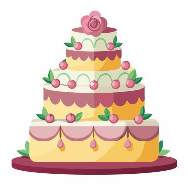 Düğün pastası çizimi beyaz arkaplanda izole edilmiş.