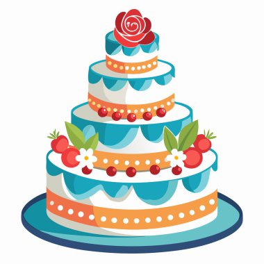 Düğün pastası çizimi beyaz arkaplanda izole edilmiş.