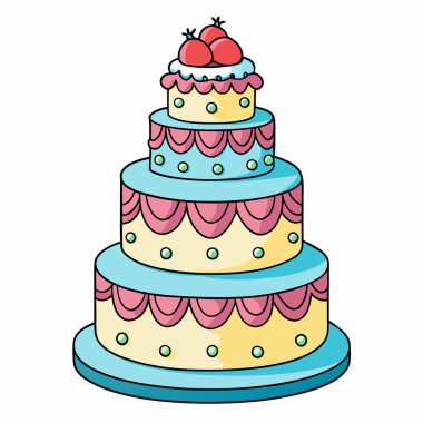 Düğün pastası çizimi beyaz arkaplanda izole edilmiş.