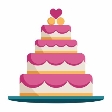 Düğün pastası çizimi beyaz arkaplanda izole edilmiş.