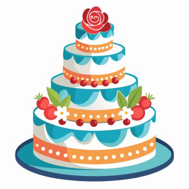 Düğün pastası çizimi beyaz arkaplanda izole edilmiş.