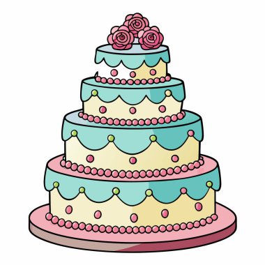 Düğün pastası çizimi beyaz arkaplanda izole edilmiş.