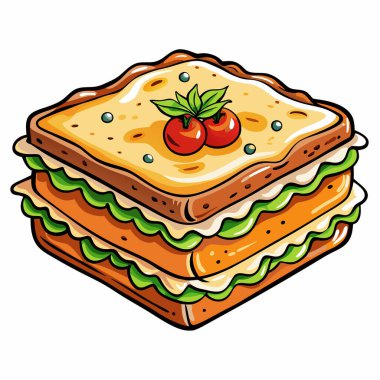 Beyaz arkaplanda izole edilmiş lazanya vektör çizimi.