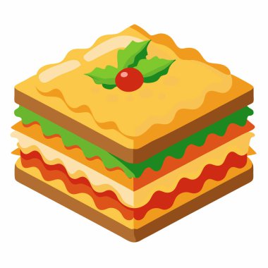 Beyaz arkaplanda izole edilmiş lazanya vektör çizimi.