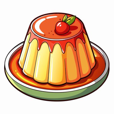 Panna Cotta vektör çizimi beyaz arkaplanda izole edildi.