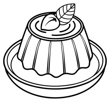 Panna Cotta çizgisi resim biçimi çizimi beyaz arkaplanda izole edildi.