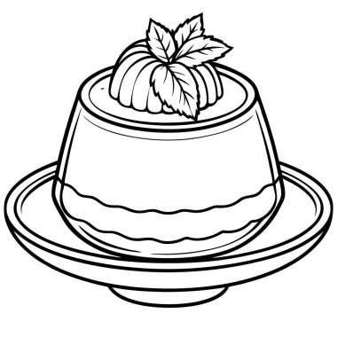 Panna Cotta çizgisi resim biçimi çizimi beyaz arkaplanda izole edildi.