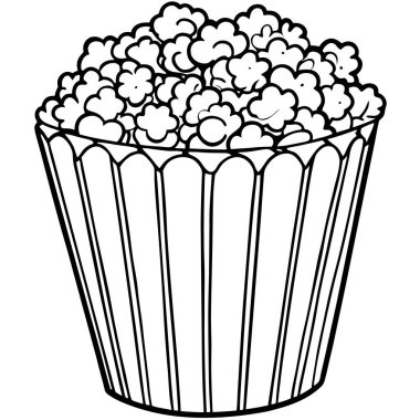 Beyaz arkaplanda izole edilmiş patlamış mısır çizgisi sanat vektörü çizimi.