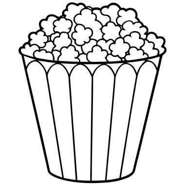 Beyaz arkaplanda izole edilmiş patlamış mısır çizgisi sanat vektörü çizimi.