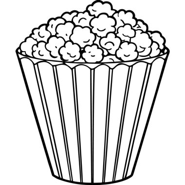 Beyaz arkaplanda izole edilmiş patlamış mısır çizgisi sanat tarzı vektör çizimi.