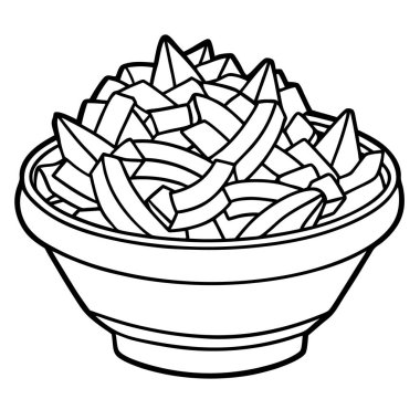 Beyaz arkaplanda izole edilmiş Poutine çizgisi sanat tarzı vektör çizimi.