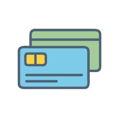 Beyaz arkaplanda izole edilmiş kredi kartı simgesi vektör çizimi.