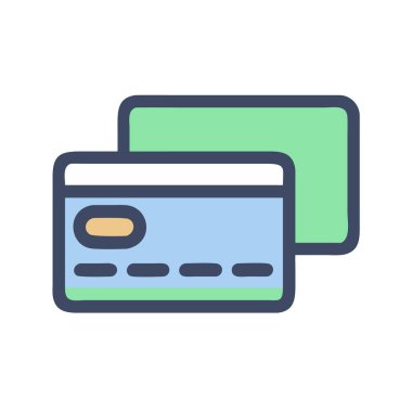 Beyaz arkaplanda izole edilmiş kredi kartı simgesi vektör çizimi.