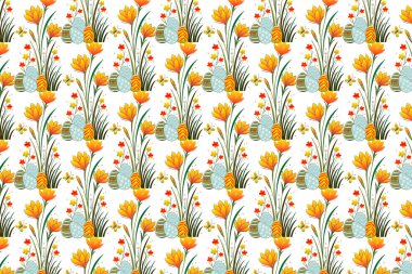 Paskalya Çiçekleri ve Pastel Yumurtaları Bahar Tatili Kutlaması ve Şenlikli Arkaplan Tasarımı