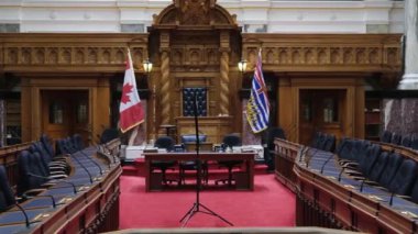 Victoria, British Columbia, Kanada, 05.05.2024. Vancouver Adası 'ndaki Victoria' nın başkentinde bulunan British Columbia Parlamento Binası 'ndaki Yasama Odası. Yüksek kalite 4k görüntü