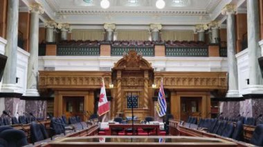 Victoria Adası, British Columbia Parlamento Evi, 1893 'te inşa edilen tarihi Parlamento Binası Parlamento Kâtibi. Vancouver, Kanada, 12.10.2024