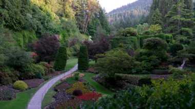 Butchart Gardens Kanada Victoria. Kanada 'nın Flora ve Fauna' sı Vancouver 'ın florası yeşil çiçeklerin zenginliği Kuzey Amerika' nın yeşil alanları