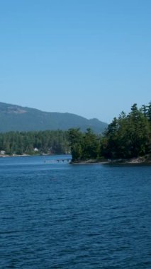 Vancouver Adası Kanada Feribotu. Güneşli bir yaz gününde Körfez Adaları 'ndan geçen feribot manzarası. Vancouver Adası, British Columbia, Kanada yakınlarında çekilmiş..
