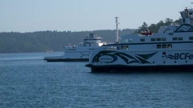 Vancouver Adası Kanada Feribotu. Güneşli bir yaz gününde Körfez Adaları 'ndan geçen feribot manzarası. Vancouver Adası, British Columbia, Kanada yakınlarında çekilmiş..