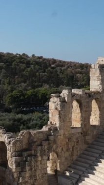 Herodes Atticus, Akropolis, Atina, Yunanistan 'ın Odeon cephesinin ayrıntıları. Yüksek kalite 4k görüntü