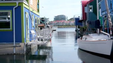 Victoria, Canada Marina 'daki balıkçı iskelesinde. Yüksek kalite 4k görüntü