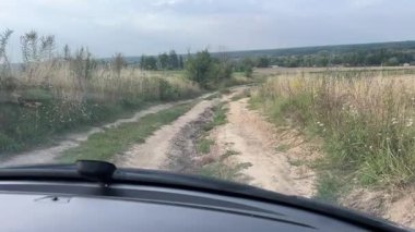 Ortasında toprak yol olan kırsal toprak yol ormanı. Yol ağaçlar ve yapraklarla çevrili.