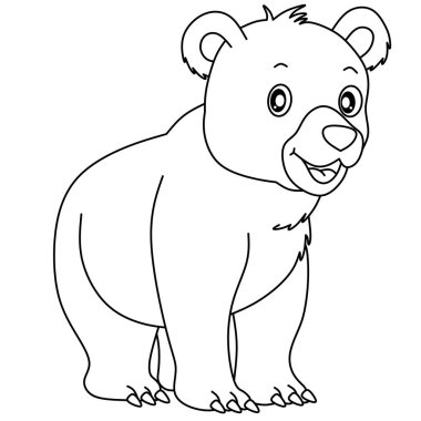 Sevimli çizgi film bebek ayısı gülümsüyor, çocuk boyama sayfaları için mükemmel, orman hayvanı temaları, ve orman yaban hayatı çizimleri