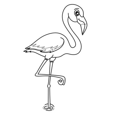 Siyah-beyaz çizgili zarif flamingo çizgi film, çocuk boyama sayfaları ve eğitici kuş yazıcıları için mükemmel.