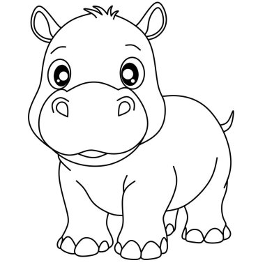 Siyah beyaz çizgili şirin çizgi film bebek su aygırları çocuk boyama sayfaları ve eğitici safari hayvanları için mükemmel.