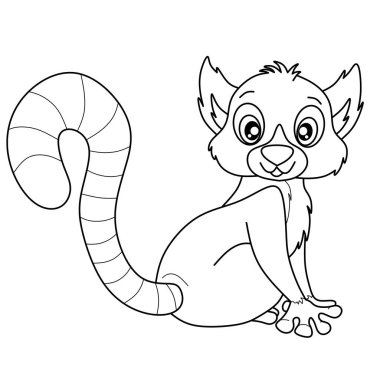 Çizgili kuyruğu siyah beyaz çizgili şirin lemur, çocuk boyama sayfaları ve eğitici hayvan baskısı için mükemmel.