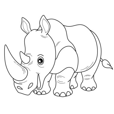 Siyah beyaz çizgili dost çizgi film gergedanları, çocuk boyama sayfaları ve eğitici safari hayvanları için mükemmel.